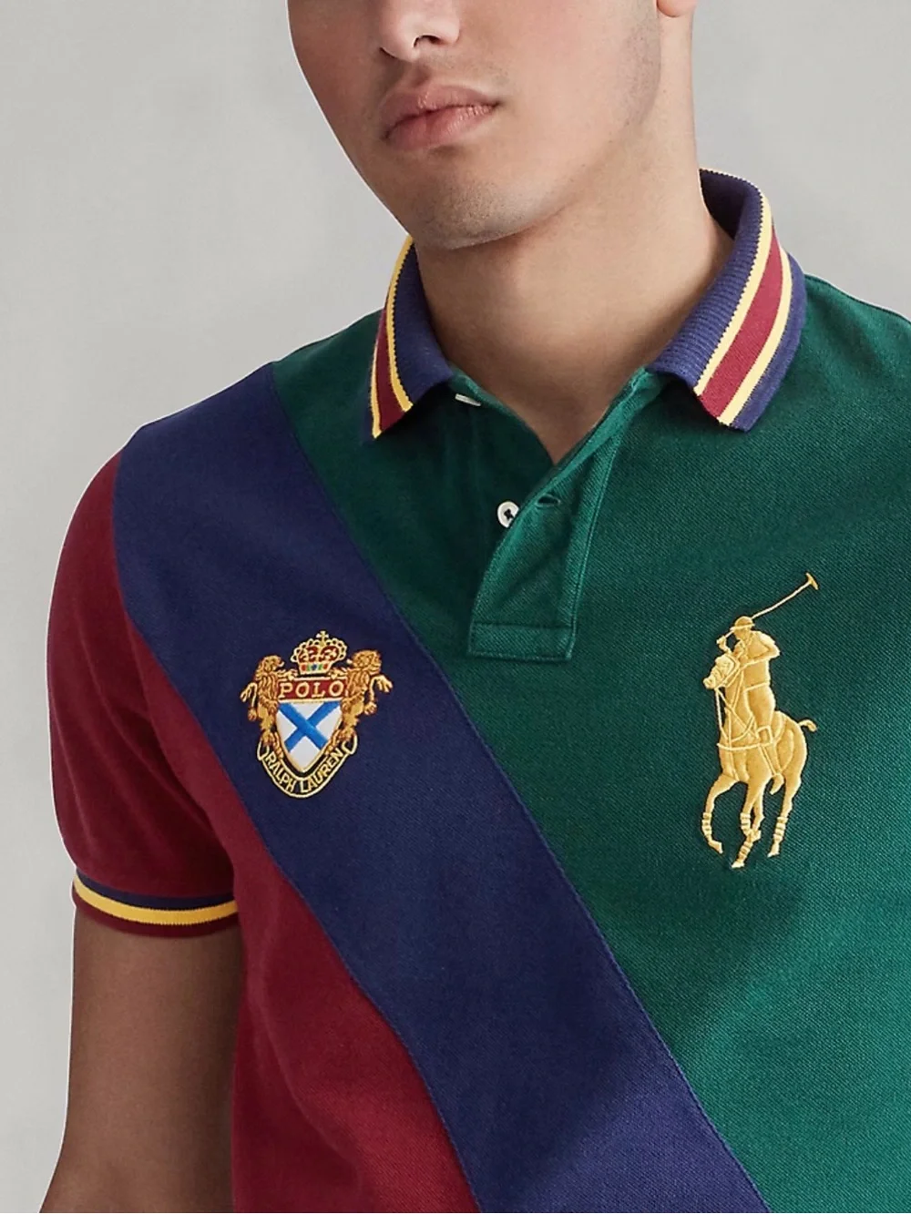 Polo by Ralph Lauren Green, Maroon & Navy Colorblock Polo Gold Embroidery NWT